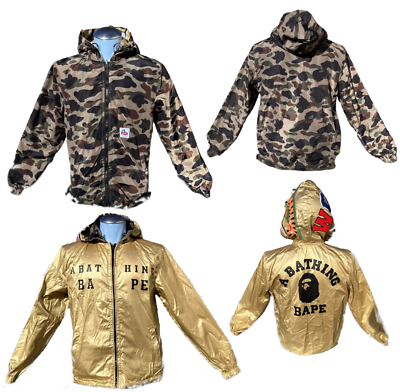 RARE Bape 'A Bathing Ape' Jacket Size L Reversible Camo/Gold Full