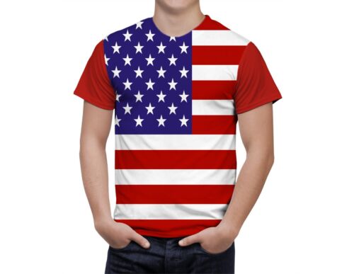 UNITED STATES Flag T Shirt Coat of Arms Patriotic Men's Sport Full Print Short - Picture 1 of 2