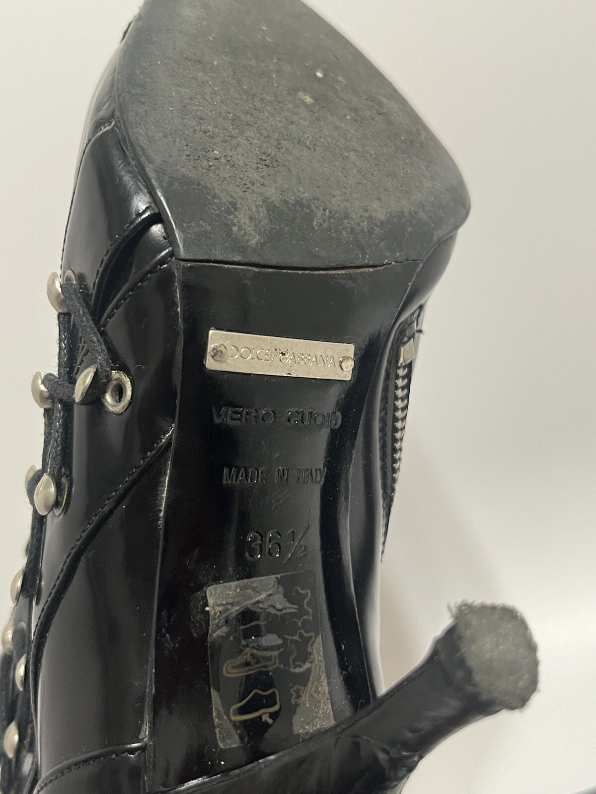 Vtg DOLCE & GABBANA EARLY 00s GLOSSY LEATHER LACE UP BOOTS 36.5 image 9