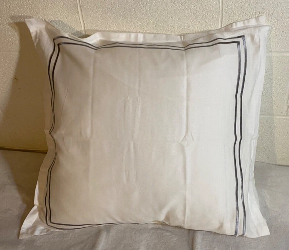WAMSUTA White Silver Embroidered Edge 1 Euro Pillow Shams 100% Cotton - Image 2 of 4