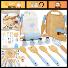 30PCS Wooden Kids Cooking Set - Montessori Kitchen Tools Baking Utensils, Gift