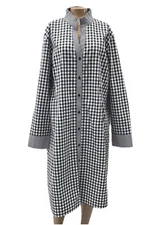 Ming Wang Dress Large Buffalo Plaid Shirt Button Shift Ruffle Stand Collar Black