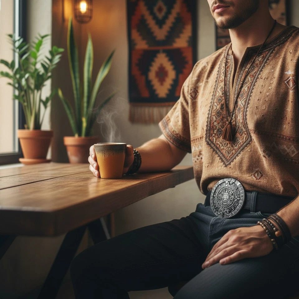 Hombres Mujeres Hebilla de Cinturón Metal Plateado Oscuro Moda Occidental Calendario Azteca Maya Foto 2 de 4