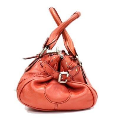 Chloe Paddington Red Orange Leather Handbag Padlock Silver Lock