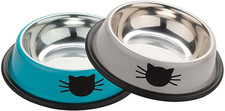 2 Pack Printed Stainless Steel Cat Bowls   8.1 Fl Oz Anti-Skid Food  Water Cat