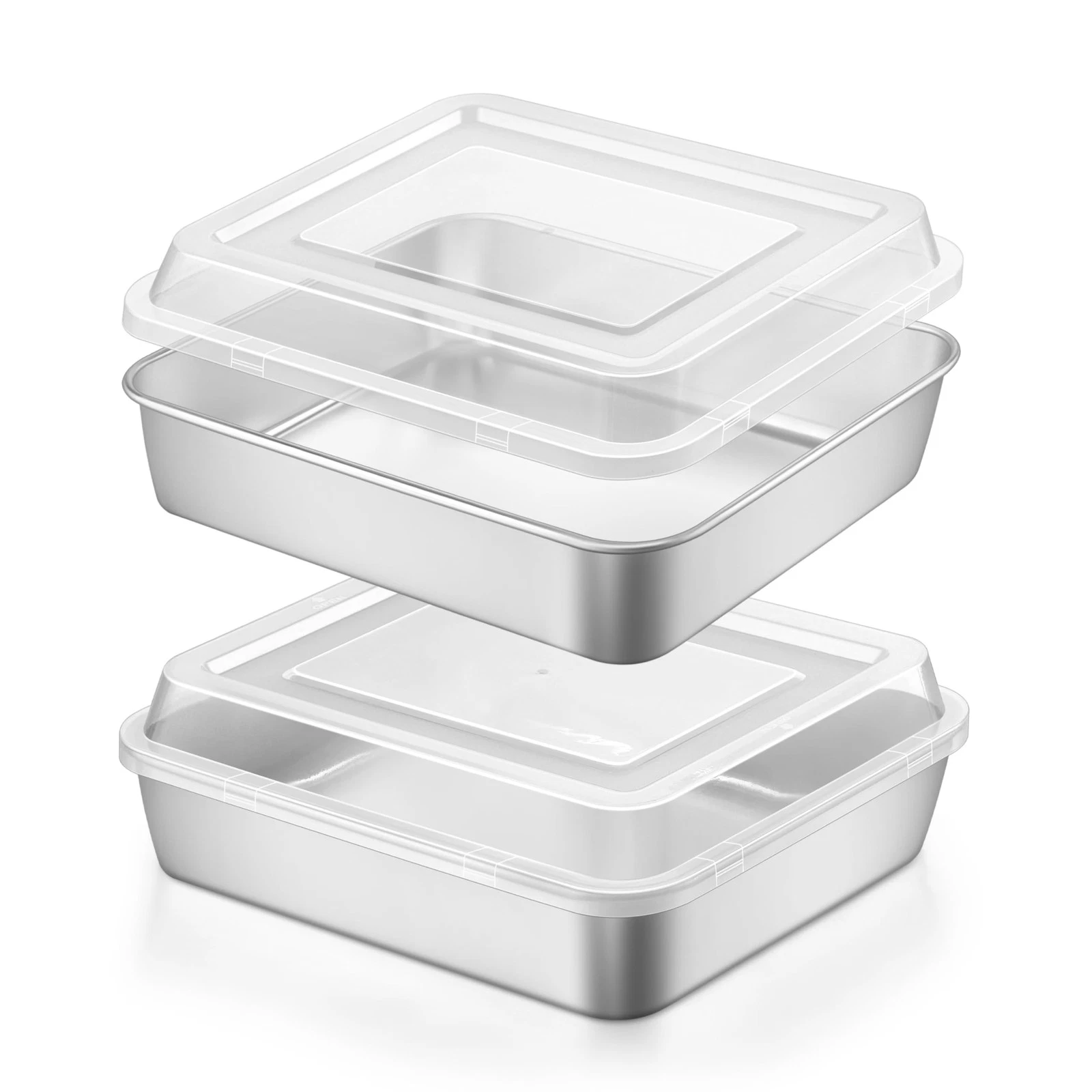 8 x 8 Square Baking Pan with Lid, 8 Inch Stainless Steel Cake Baking Pan Set ...
