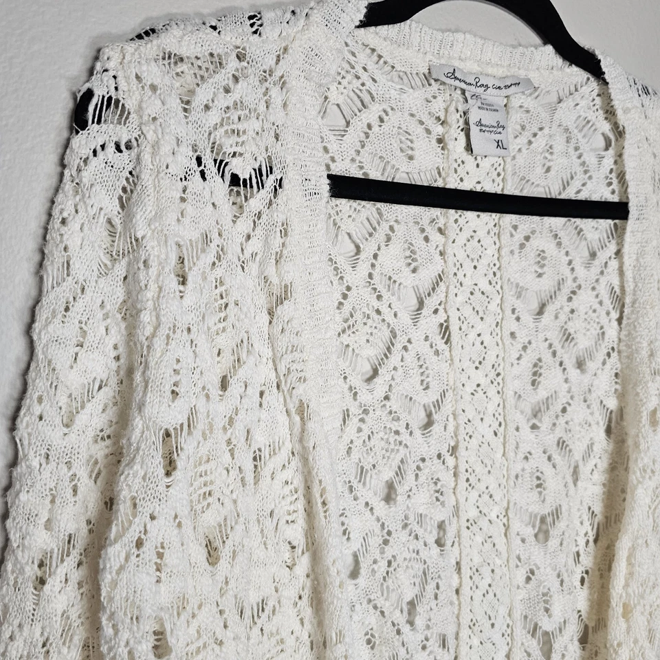 American Rag женщин XL богемное минималистский кардиган открытый вязаный Airy свитер кружева - Изображение 2 из 4