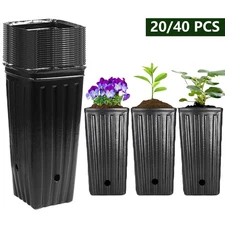 20/40Pcs Tall Tree Pot 8" Plastic Deep Plant Nursery Pots Black Seedling Treepot
