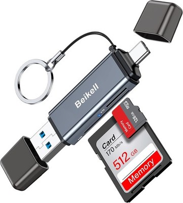 Beikell SD Kartenleser, Dual Stecker USB 3.0 & Typ C Kartenlesegerät Highspeed