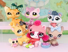 6Pcs/Set Mini Pet Shop LPS Shorthair and Bonbon Cat  Figure  for Xmas Gift