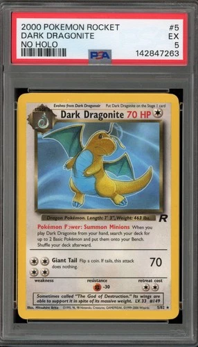 Pokemon Dark Dragonite Team Rocket Unlimited Rare #5 NO HOLO ERROR PSA 5