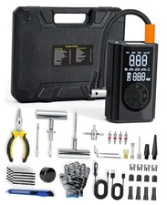 Tire Repair Kit with Portable Air Compressor, Tire Plug Kit 58PCS with 