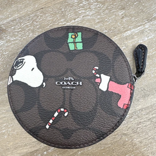 Portafoglio COACH x PEANUTS piccolo con cerniera firma Snoopy CE708 F S JP nuovo