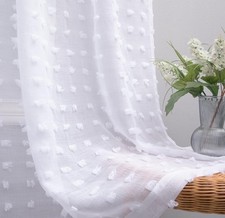 White Curtains 96 Inch Length for Living Room Soft Pom Pom Textured Boho 52x96in