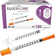 1 ml/cc Syringes 31G x 5/16’’ (8mm), Orange Cap, 100/box 1ml 5/16 