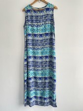 Vintage Sarah B Studio Maxi Dress Sz M Hawaiian Tropical Blue Floral 90s Y2K