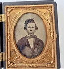 6th Plate Ambrotype Young Man - Thermoplastic Union Case w/ Cherub & Flowers