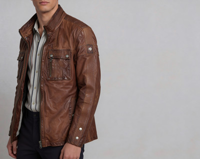 MILESTONE Braunes Leder Herren Pilotenjacke 48