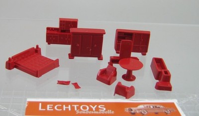 Wiking 1:87 H0,  Landhausmöbel 12 Teile in Rot  Lechtoys Sondermodell, Möbel