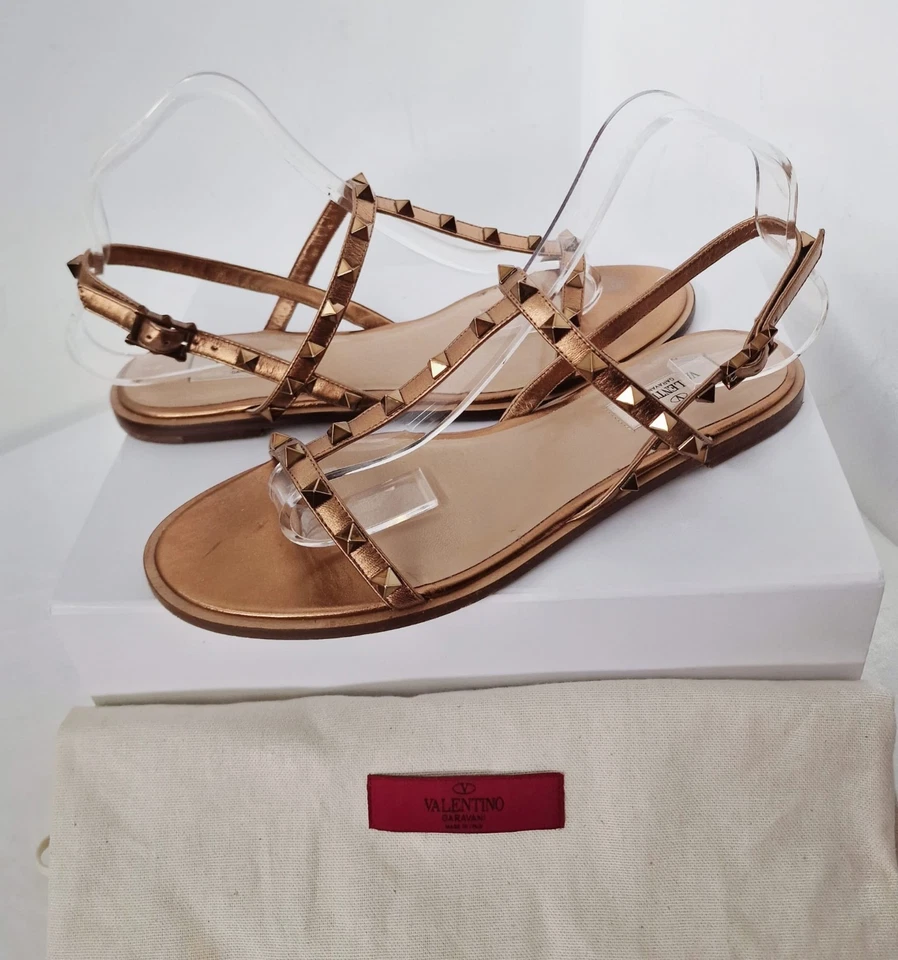 Valentino Garavani Rockstud copper metallic leather sandals in size 40 UK7 - Image 3 of 4