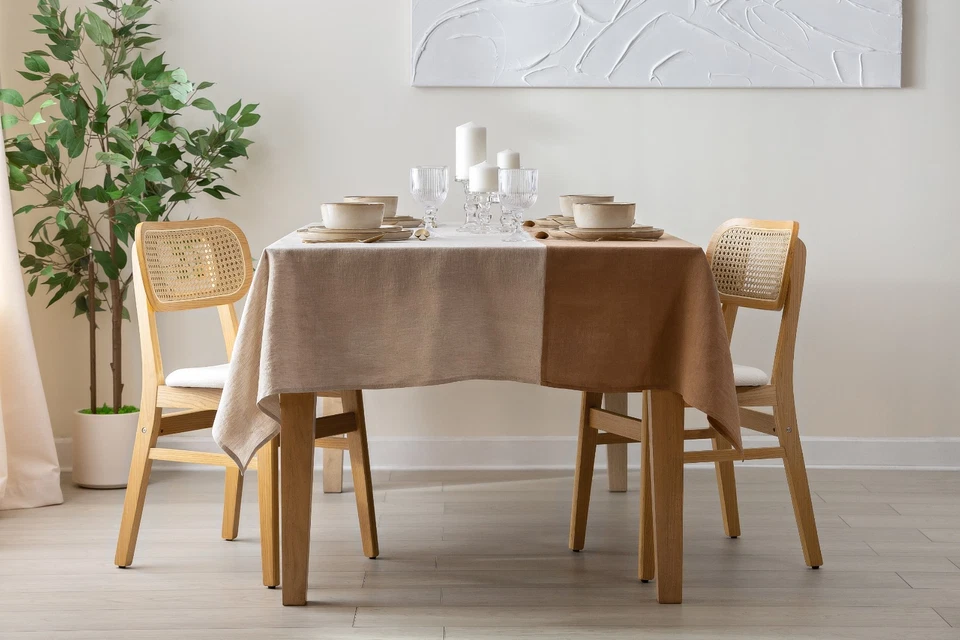 60x108 inch Rectangular Linen Tablecloth Natural Flax Table Cover - Image 4 of 4