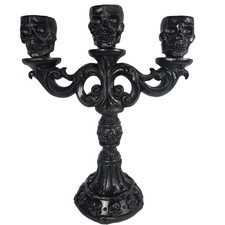 Black Skull Candelabra 3 Arm Candle Holder Gothic Halloween Decor 13.5 Inch