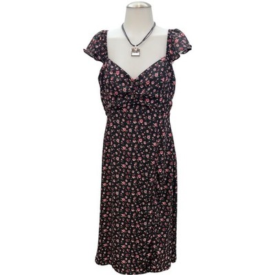 Lola Grace Floral Midi Dress Womens Medium Black Pink Flutter Sleeve Cottagecore