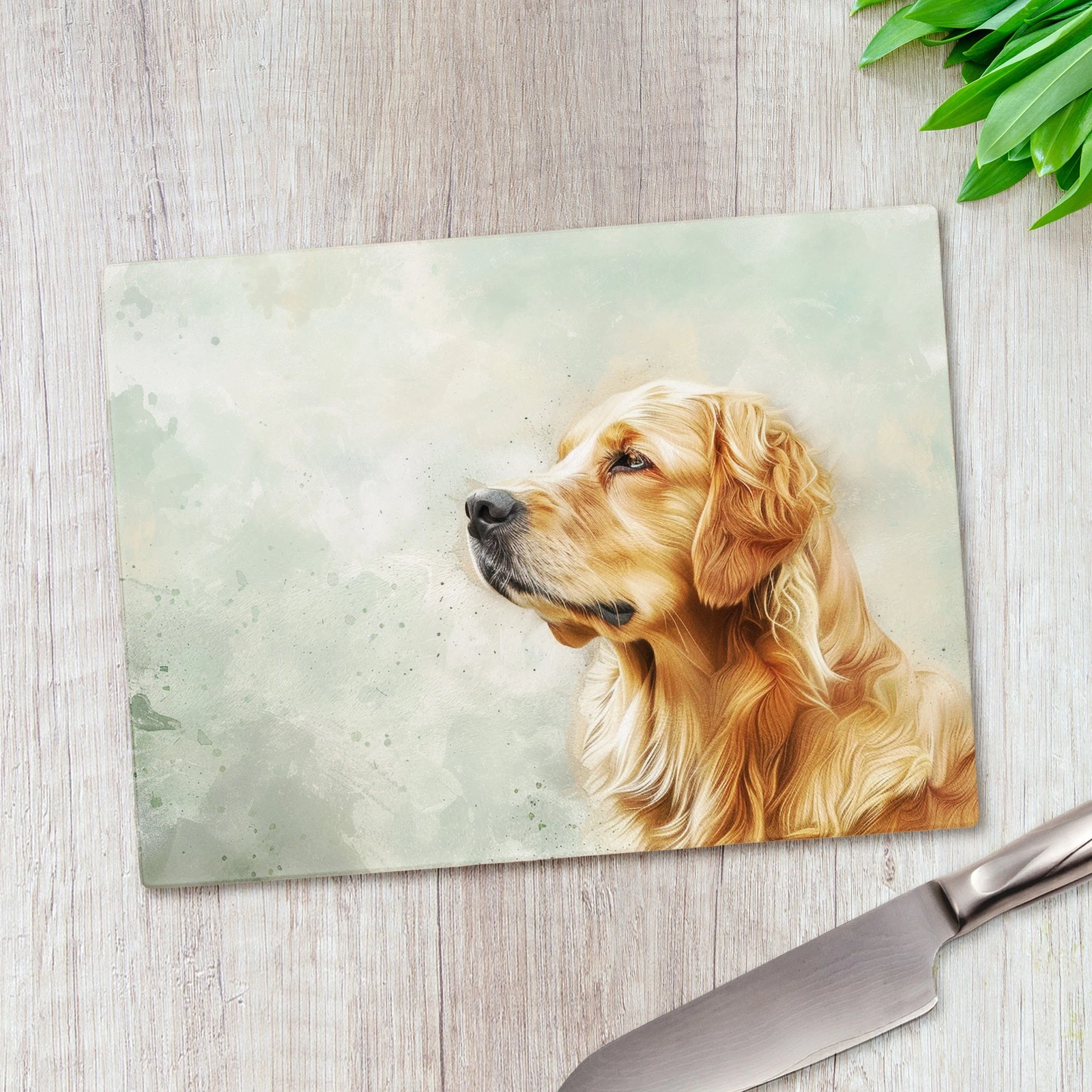 Golden Retriever Watercolour Glass Chopping Board Large Kitchen Worktop Saver