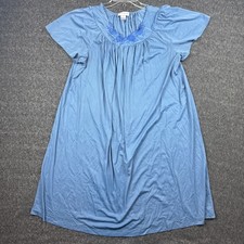 Shadowline Nightgown Womens 1X Blue Short Sleeve Nylon Embroidered Sleepwear