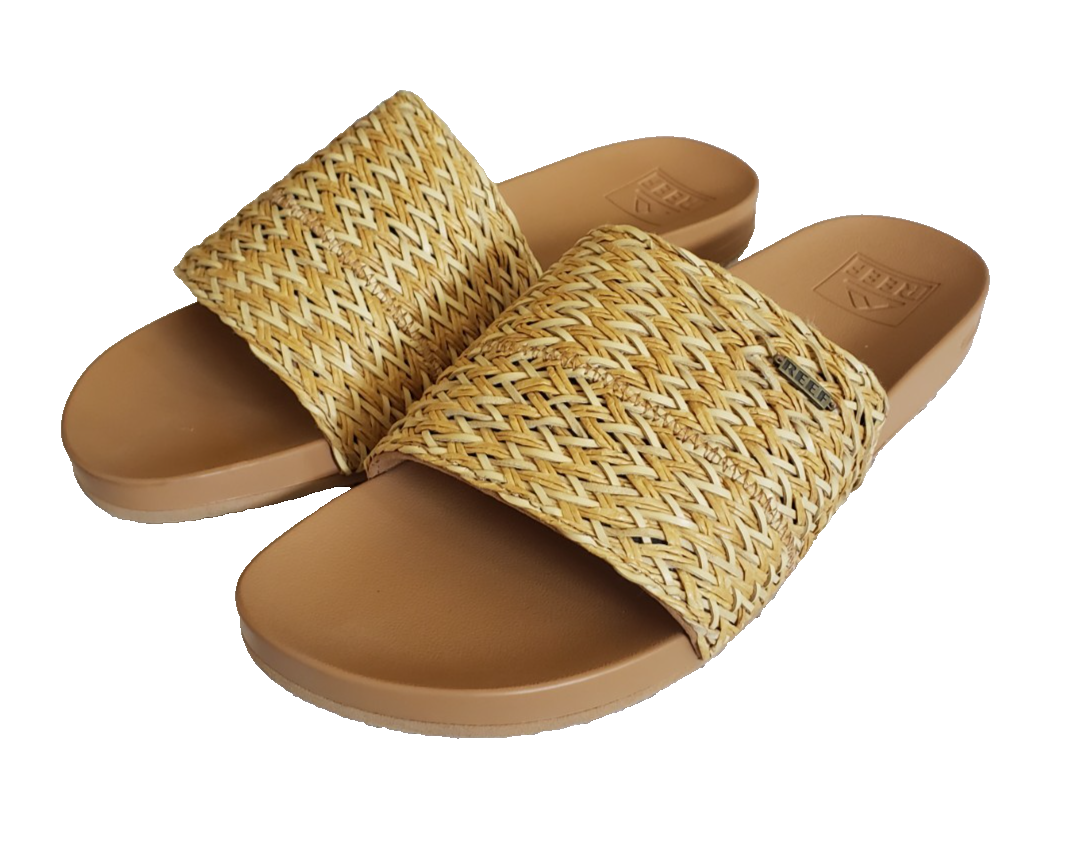 Reef Cushion Scout Braids Women's Size 10 Tan Woven Slide Sandals Straw