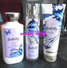 3 Piece Set Bath  Body Works BUTTERFLY Fragrance Mist Shower Wash / Cream NEW