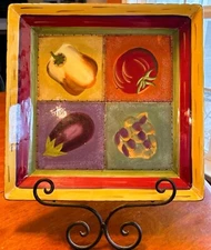 Terra Toscana Hand Painted Platter Tray Clay Art 16.25"x16.25" USED NO CRACKS