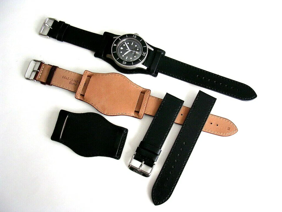 16mm Black BUND Pilot Military Leather watch band  Army strap IW SUISSE 18 19 20 - Image 2 of 4