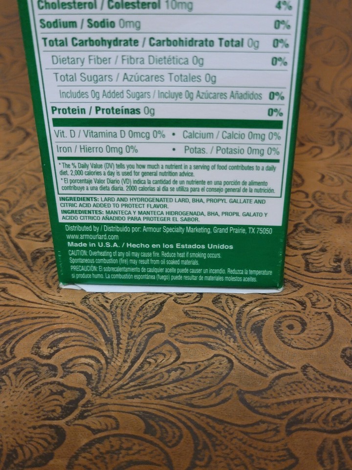 Armour Lard 1lb Carton Cooking Frying Food Baking Pie Crust Biscuits