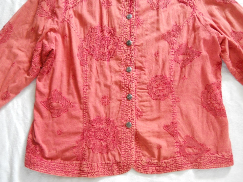 Chaqueta Blazer CJ Banks Talla 0X Rojo Naranja Botón Bordado Frontal Foto 2 de 4