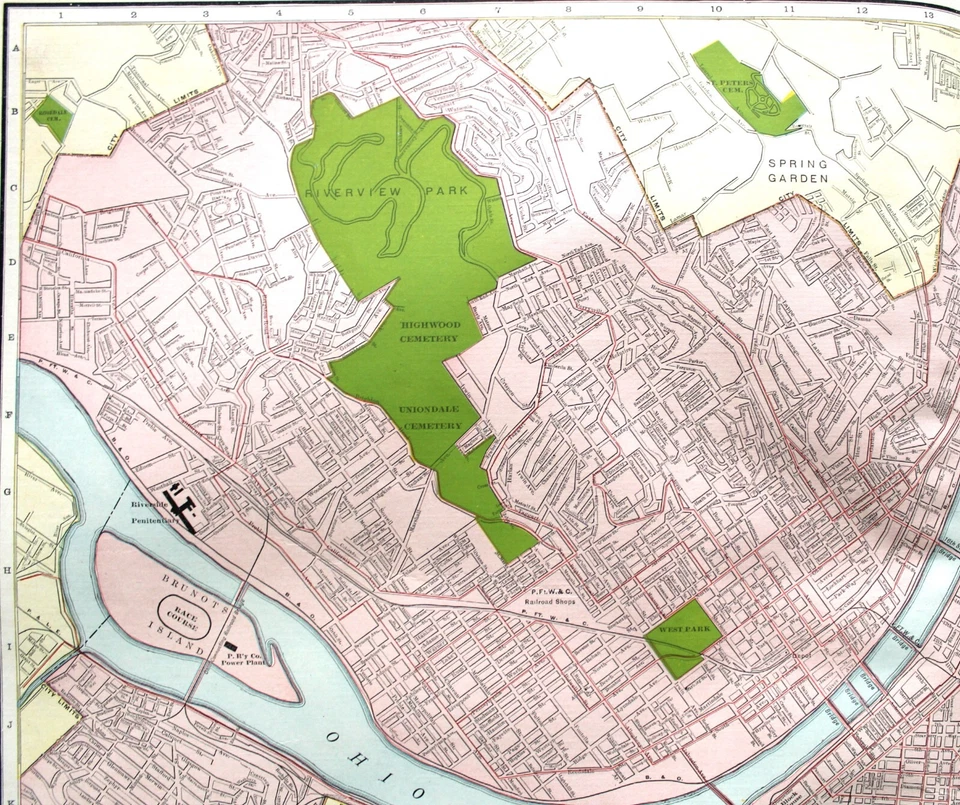 MAPA DE CARRETERA DE LA CIUDAD DE PITTSBURGH PA PÁGINA ATLAS COMERCIAL RAND MCNALLY 1913 Foto 2 de 4