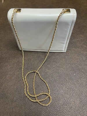 Vintage FRENCHY OF CALIFORNIA White ''Box'' Shoulder Bag W/Gold Rope Heavy Strap