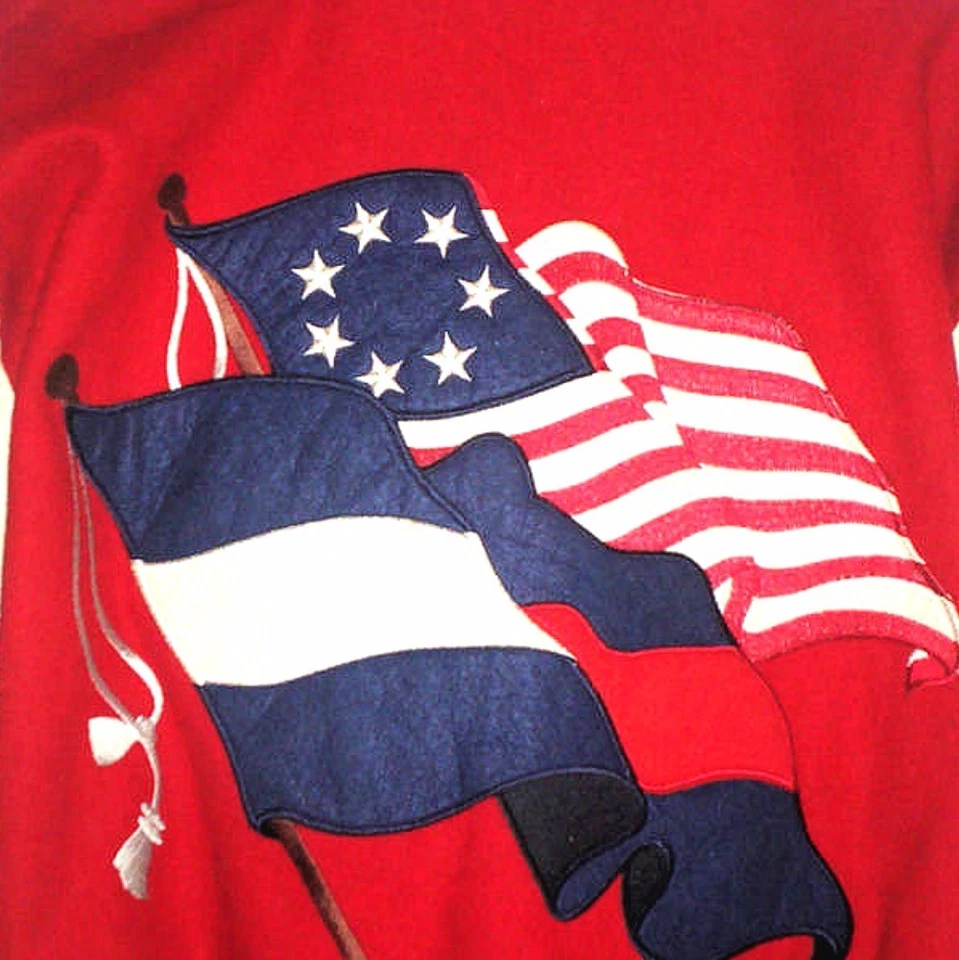 Chaqueta de bombardero universitaria de colección años 70 roja blanca y azul mangas de cuero con 2 banderas talla M Foto 2 de 4