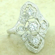 CLASSIC ART DECO STYLE 925 STERLING SILVER RHODIUM CLASSIC STYLE CZ RING 1157X