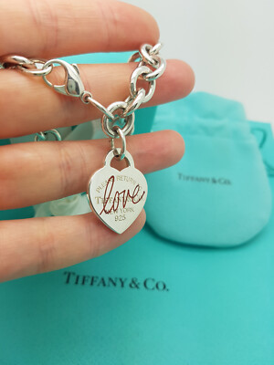Return to Tiffany & Co Red Enamel Heart Sterling Silver LOVE Charm