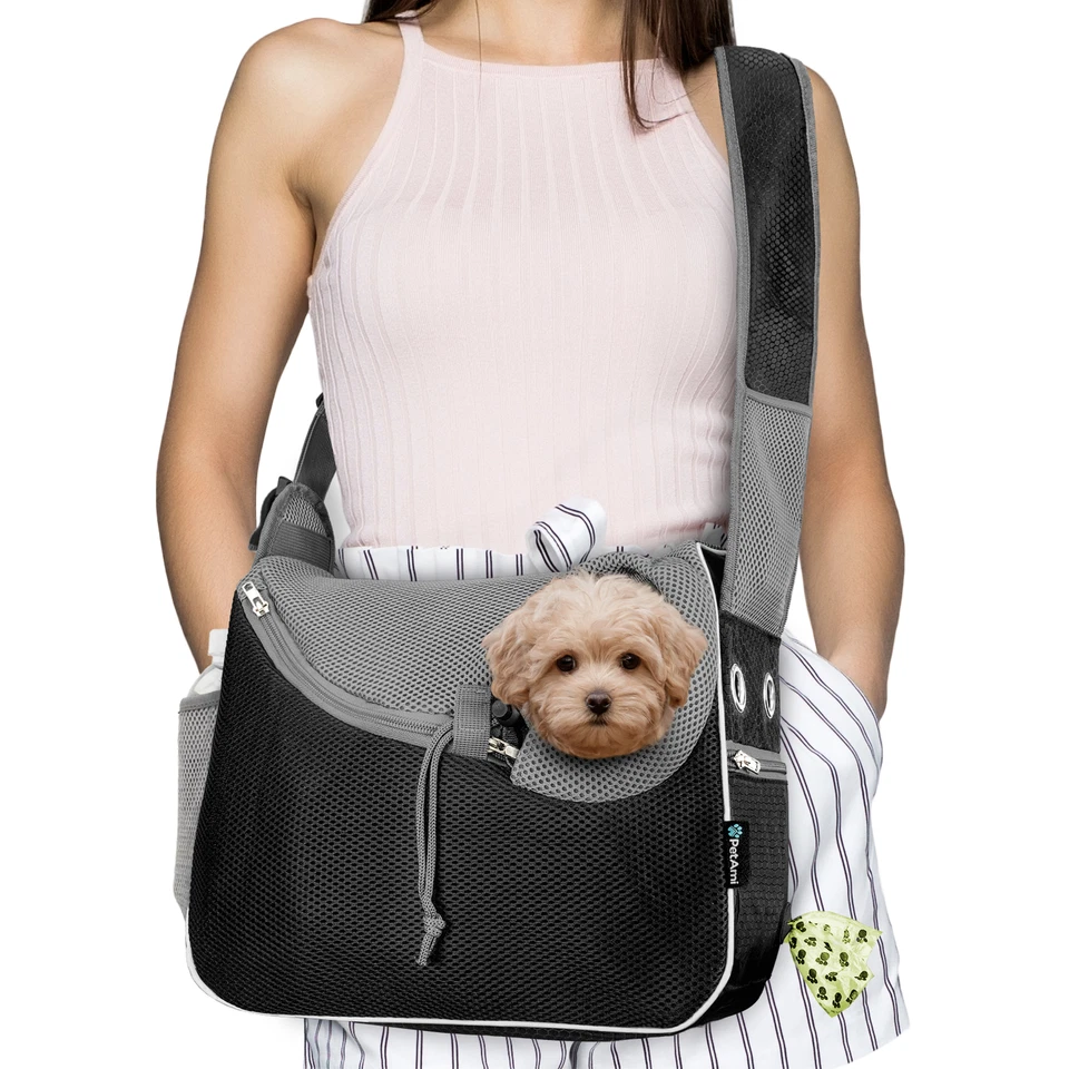 PETAMI Dog Sling Carrier Bag Mesh Backpack Pet Cat Puppy Comfort Travel Tote Shoulder