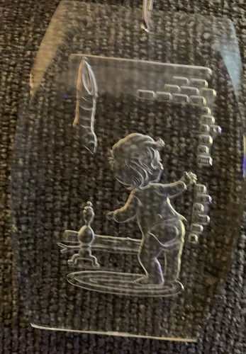 Crystal Etchings Comar Crystal Christmas Ornament Boy Checking Stocking 1977 Vtg - Picture 2 of 8