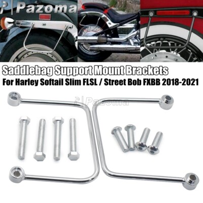 Chrome Rear Saddlebag Support Brackets Guard For Harley Softail FXBB /FLSL  18-21