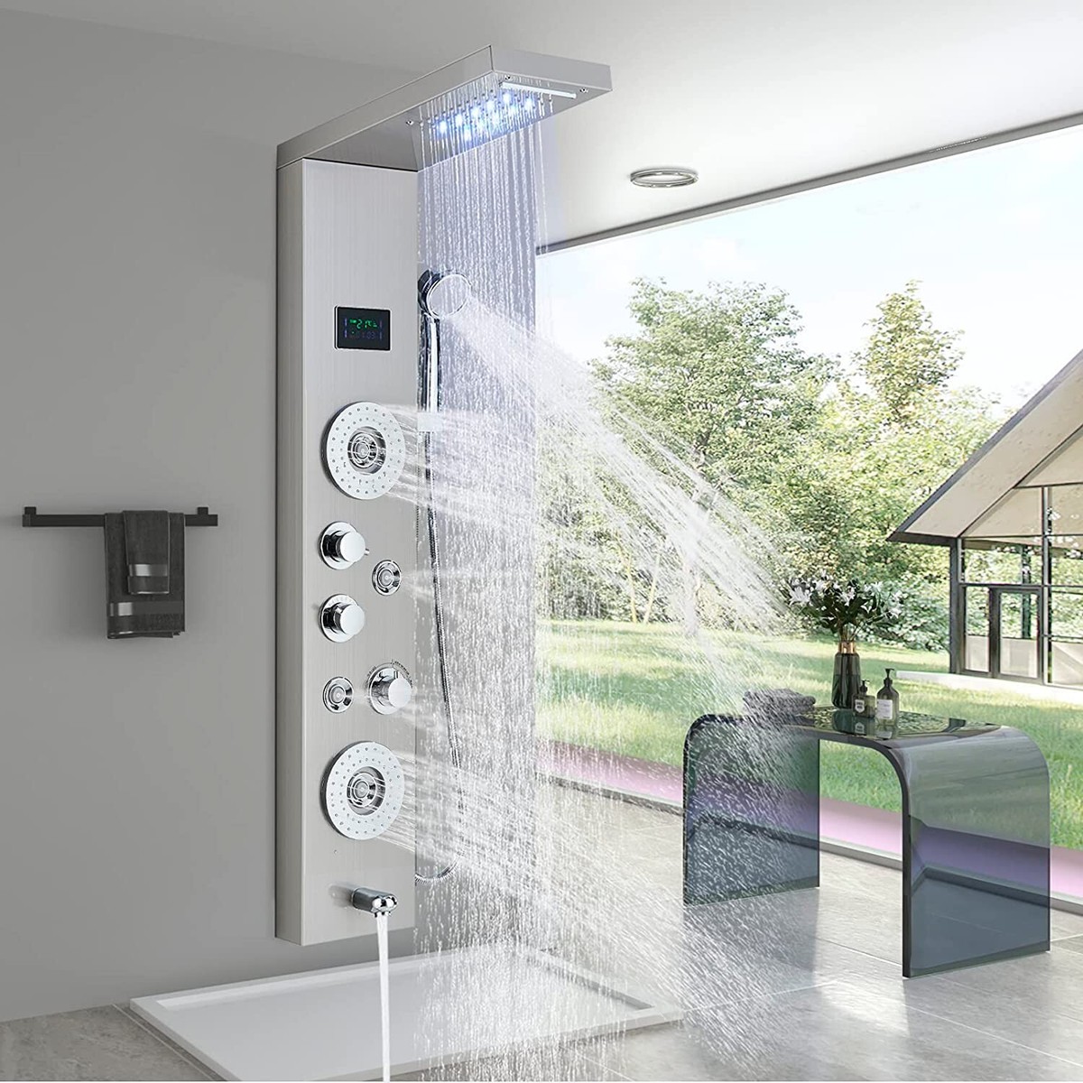 ELLO&ALLO Shower Panel Tower – LED Rainfall Waterfall Massage System With Body Jets 4 thumbnail image