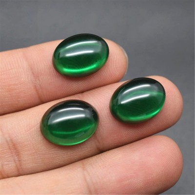 Flat Back Emerald Oval Cabochon Smooth Polished Egg Shape Rich Green Emerald