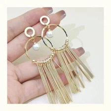 Long Tassel Pearl Drop Earrings – Elegant Statement Jewelry for Parties & Events