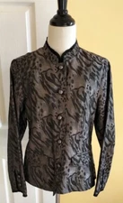 COLDWATER CREEK Shimmering Pewter Gray/Black Animal Print Jacket w/ Trim (PS)