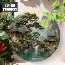 Asian Landscape Wall Art Traditional Chinese Pavilion Waterfall