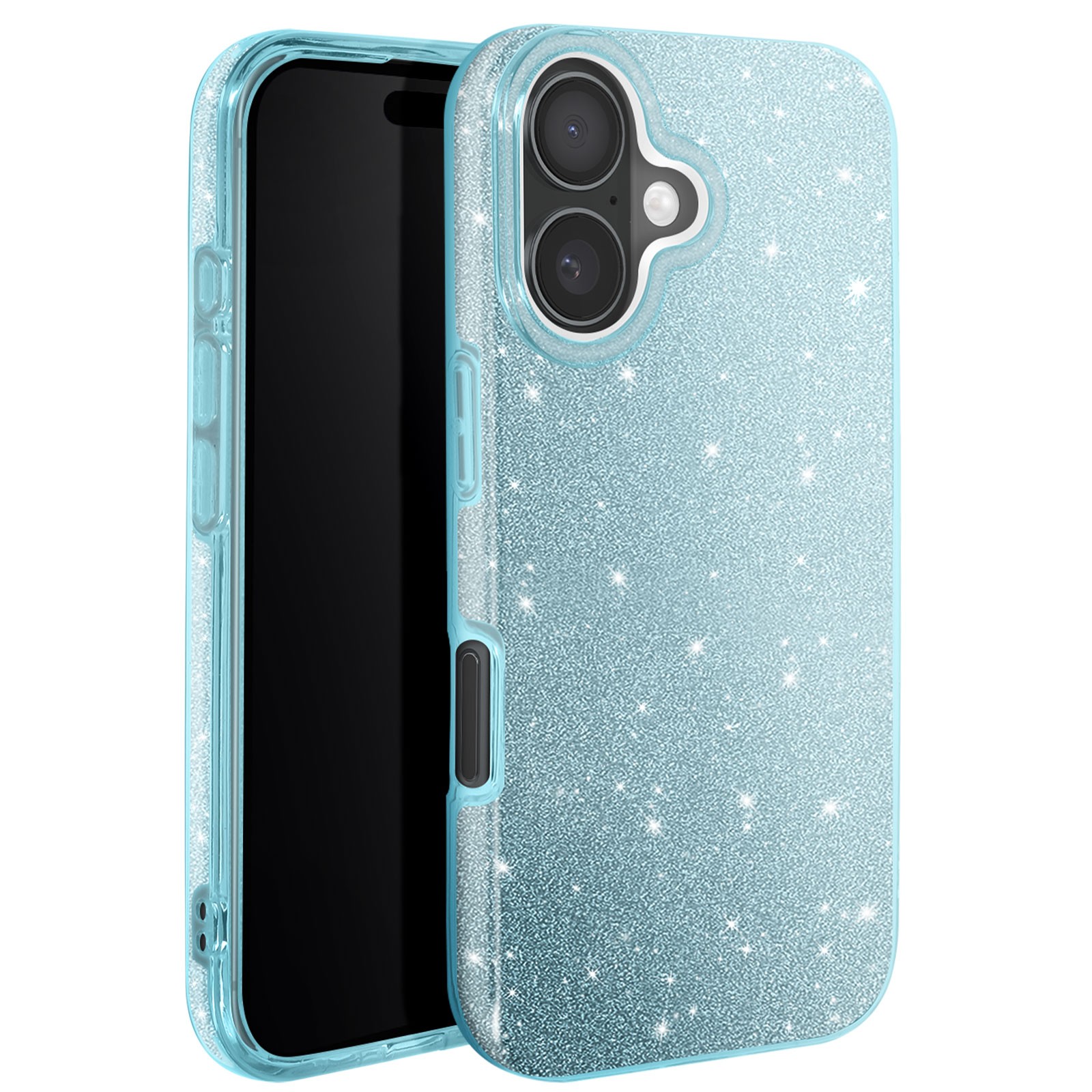 Coque iPhone 16 bleue antichoc en silicone souple ultra-résistant