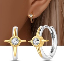 PANDACH 925 Sterling Silver Vintage Two-Tone Cross Earrings For Women Men Gifts